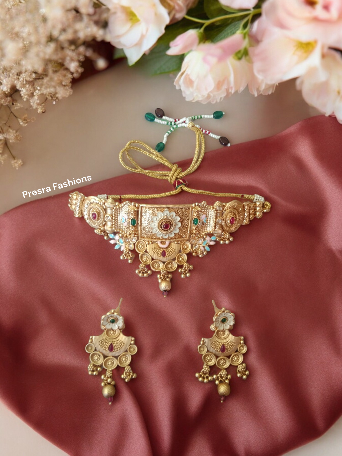 Traditional Rajwadi Choker set with meenakari work CH01- Presra Fashions