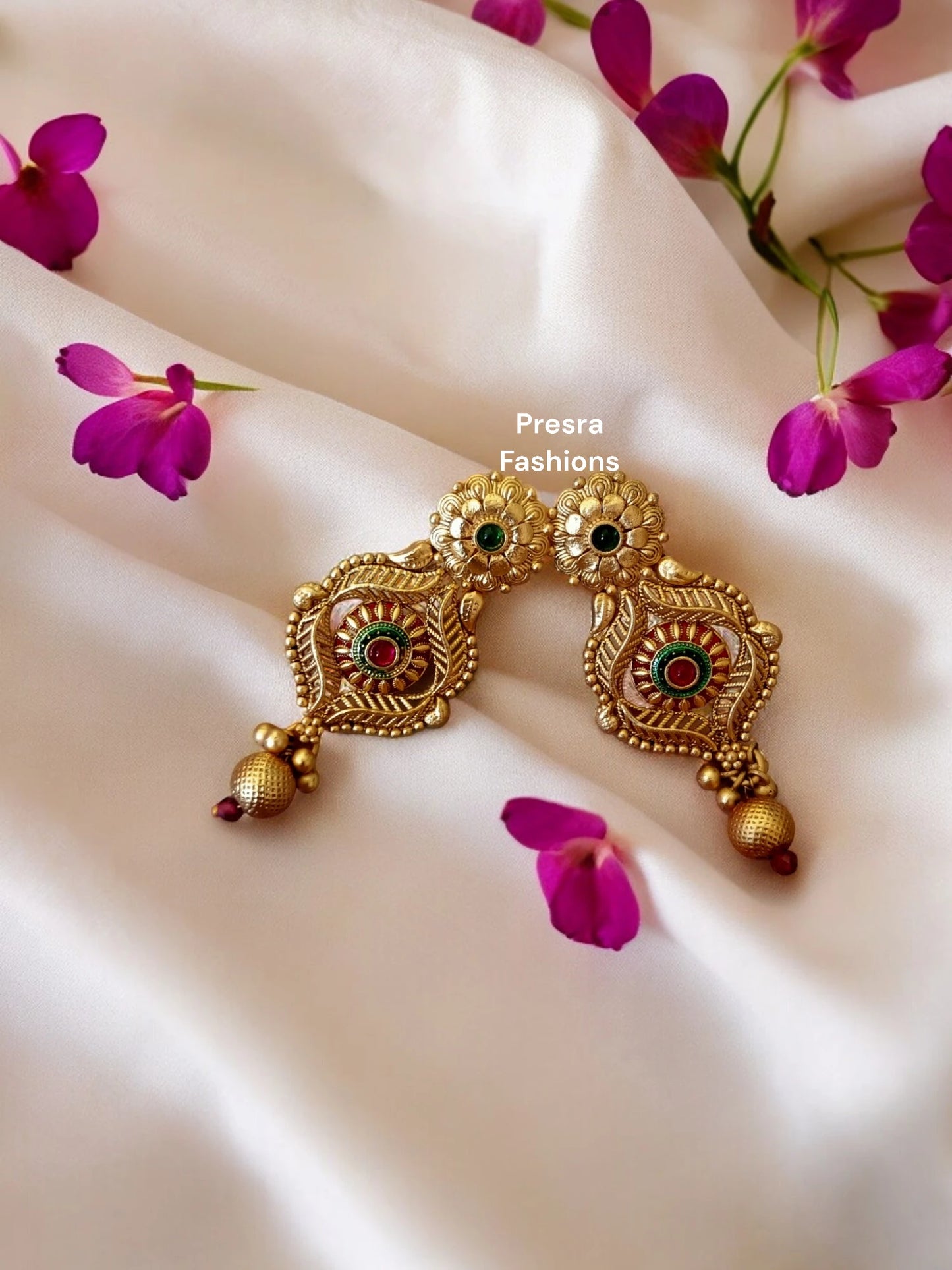 Premium Rajwadi Ear rings with meenakari -EF14-Presra Fashions