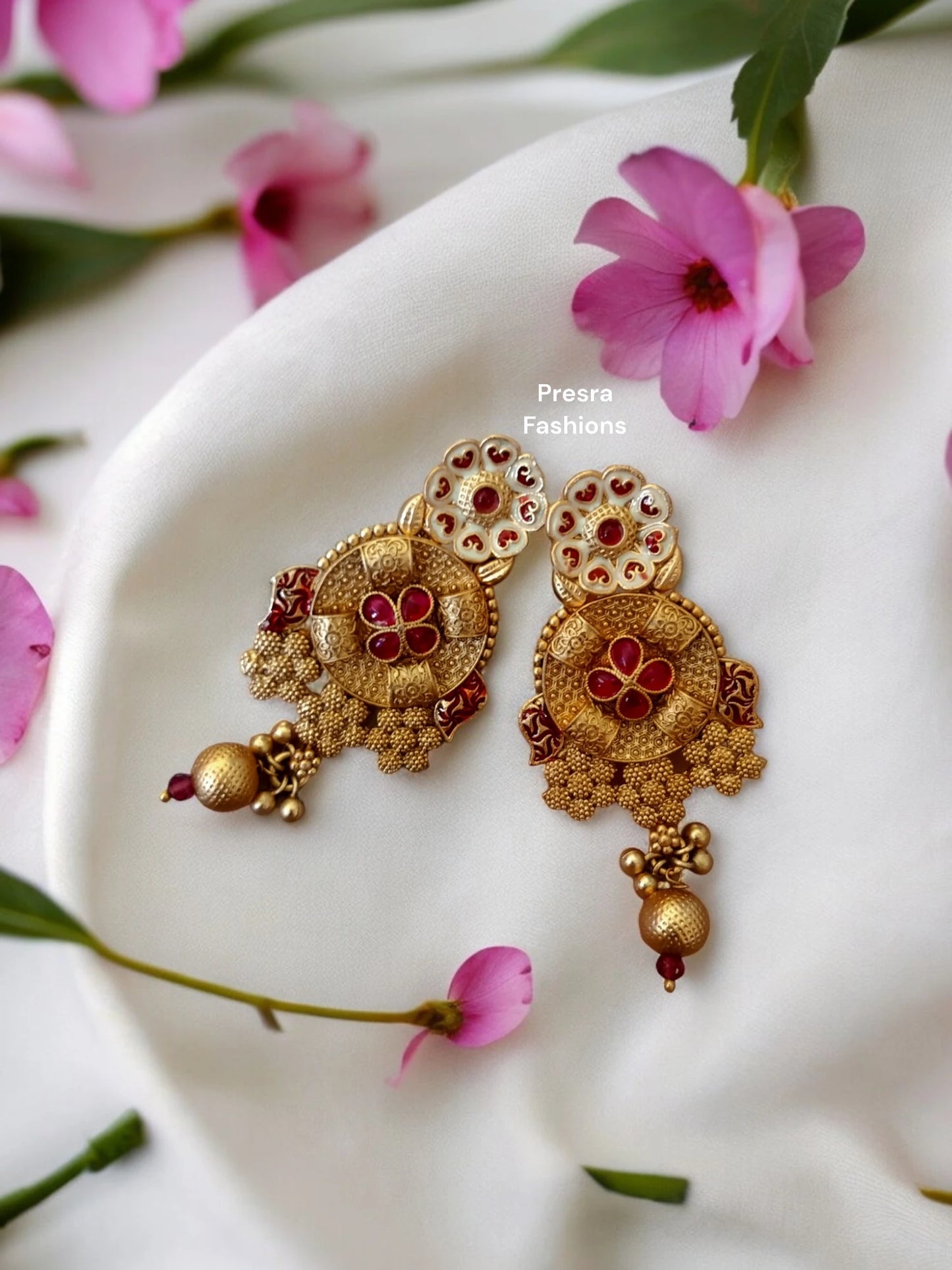 Premium Rajwadi Ear rings with meenakari -EF15-Presra Fashions