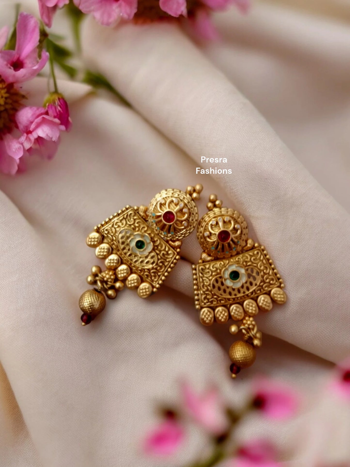 Premium Rajwadi Ear rings with meenakari -EF17-Presra Fashions