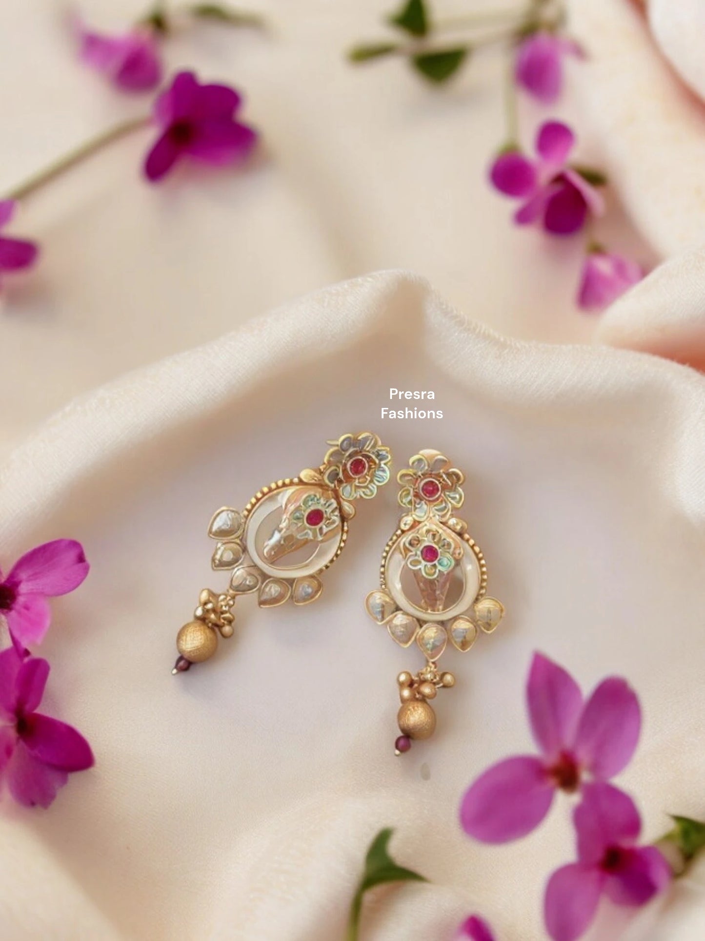 Premium Rajwadi Ear rings with meenakari -EF19-Presra Fashions