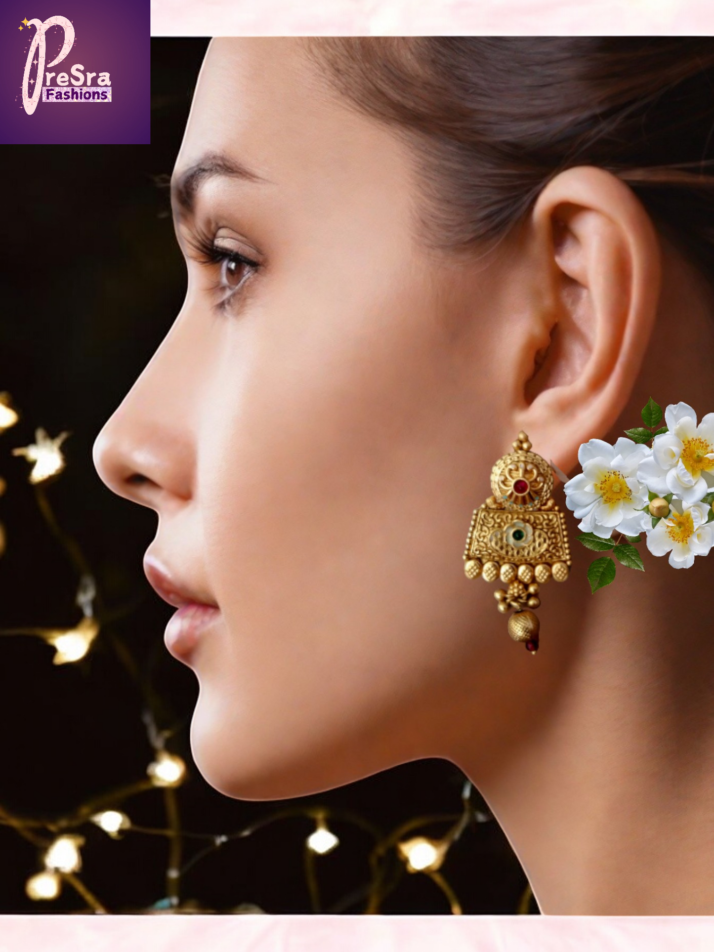 Premium Rajwadi Ear rings with meenakari -EF17-Presra Fashions