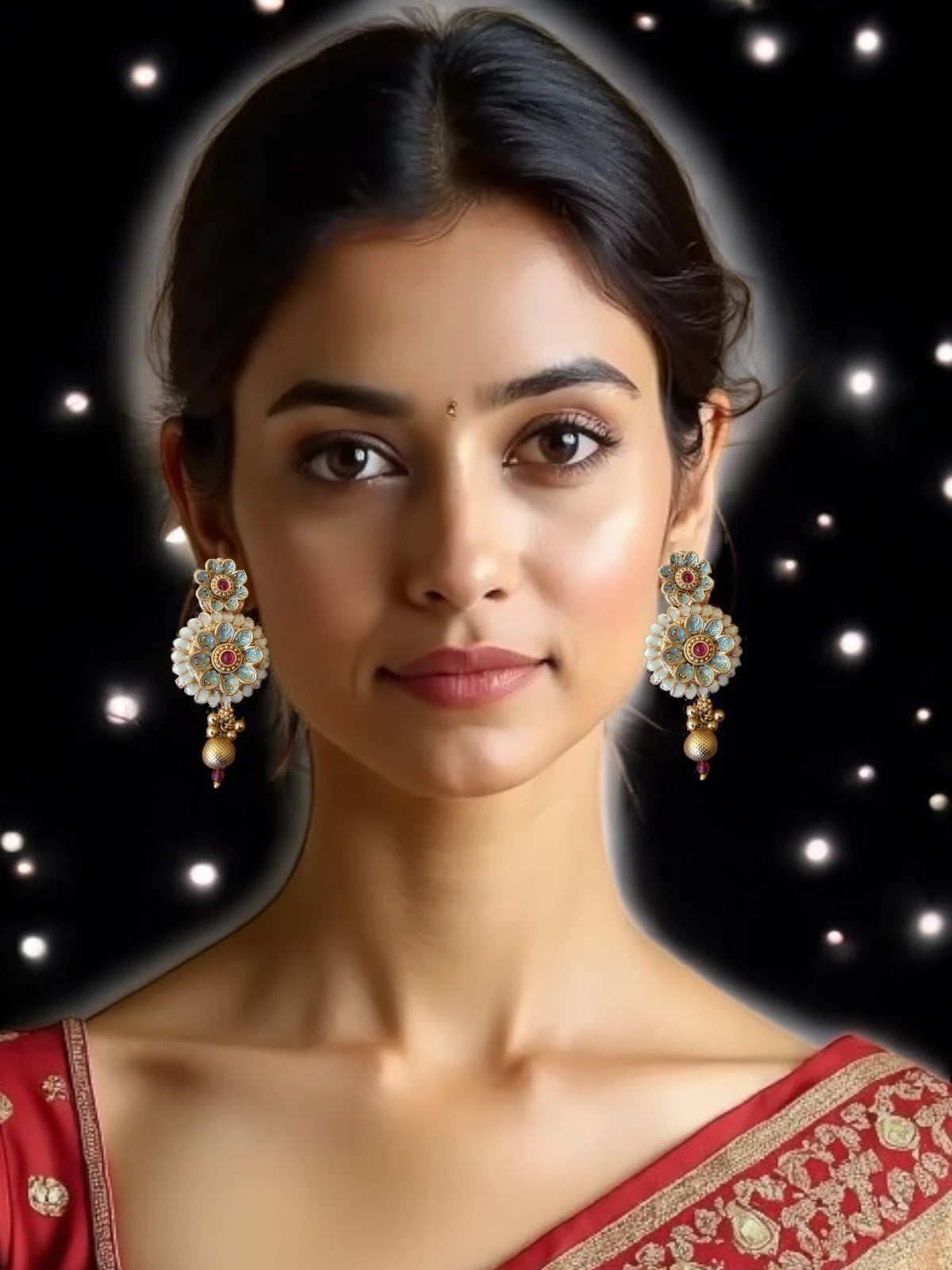 Rajwadi Ear rings with meenakari EF05-Presra Fashions