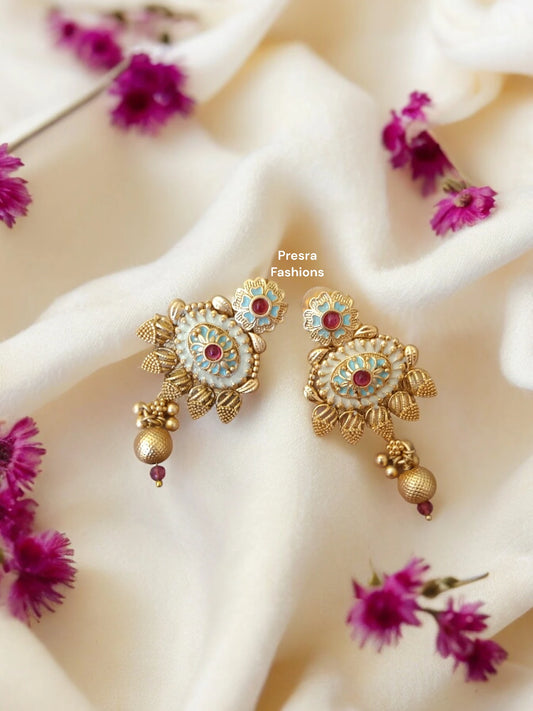 Premium Rajwadi polished Ear rings with meenakari  -EF13-Presra Fashions