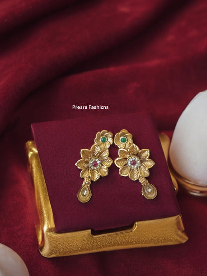 Rajwadi Choker Set Flowery design with Polki  CH05- Presra Fashionss
